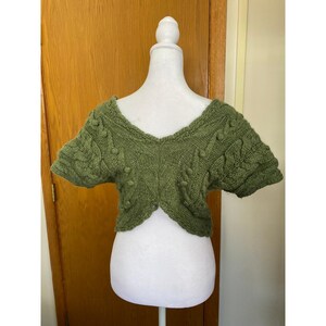 Anthropologie Cable Knit Chunky Wool Green Crop Cardigan Small Earthy Goblincore image 3