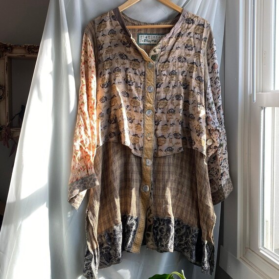 Nothing Matches Patchwork Floral Button Oversized… - image 2