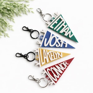 Pennant Flag Keychain, Bag Tag, Personalized Pennant Keychain, School Accessories, Kids Bag Tag