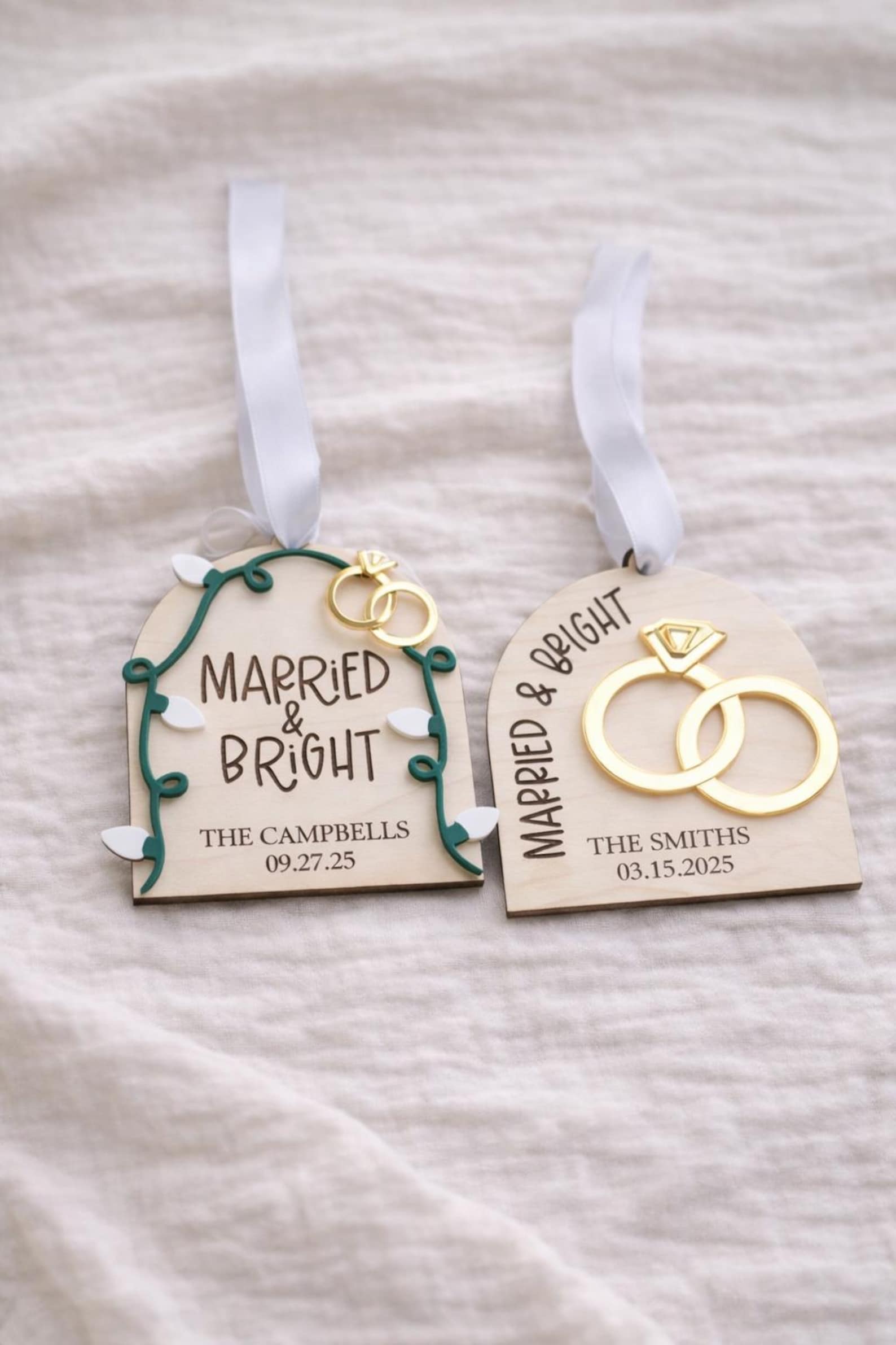 Married and Bright ornament, Christmas Married Gift, Christmas wedding married ornament, wedding shower gift idea, personalized ornament