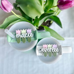 Tulip Stanley, Flower Stanley, Spring Stanley Name Plate, Pastel Stanley Name Plate, Personalized Stanley 2.0 20oz, 30oz 40oz, floral spring