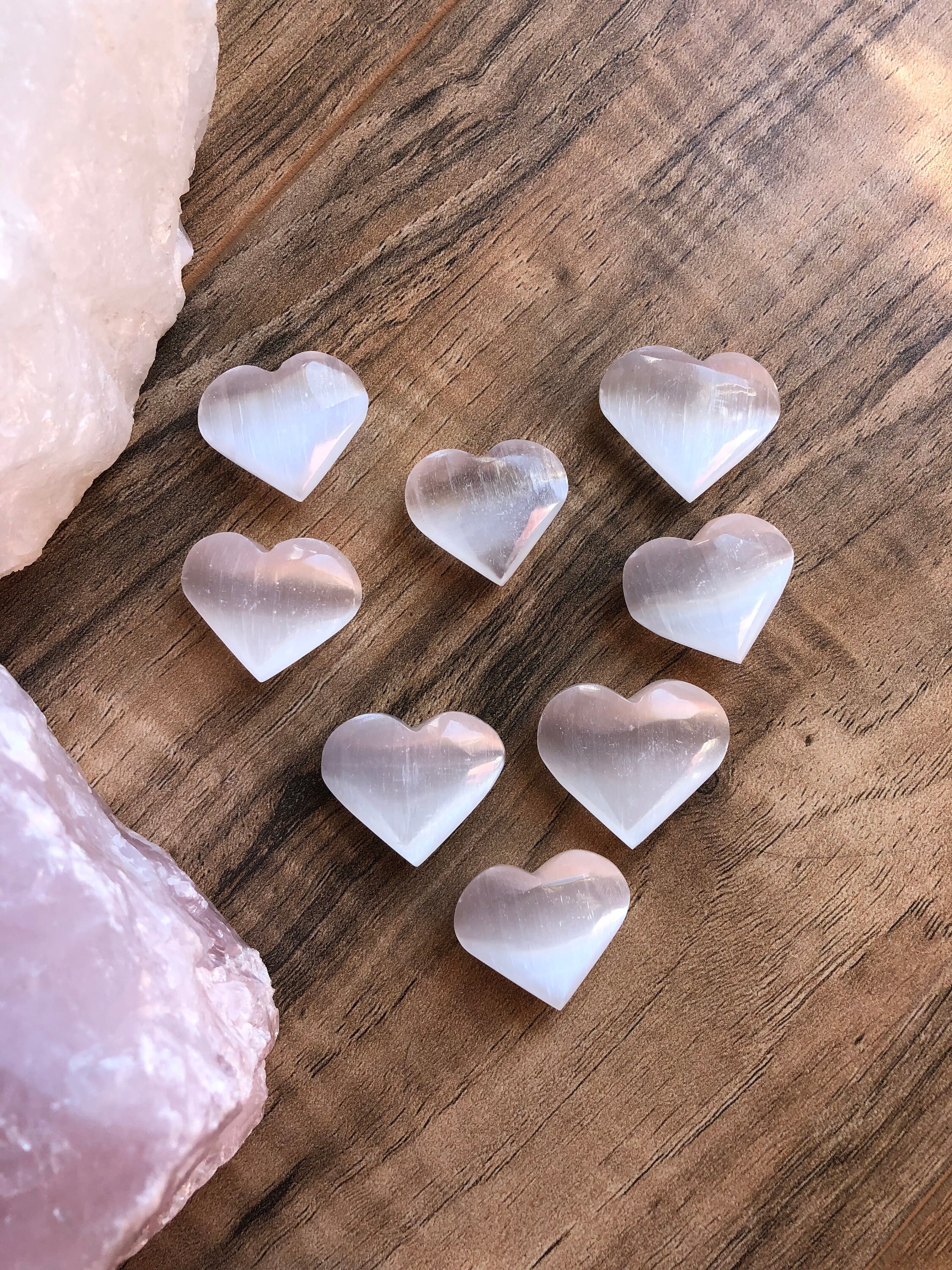 Mini 1” Selenite Satin Spar Gypsum Heart, Worry, Pocket Stone