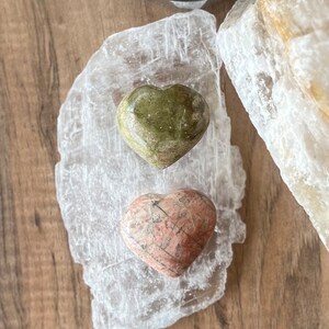 Unakite 1.5” Puffy Heart, Palm, Pocket Worry Stone