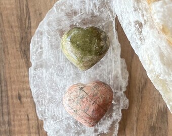 Unakite 1.5” Puffy Heart, Palm, Pocket Worry Stone