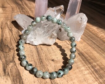 6MM Kiwi Sesame Jasper Round Stretch Bead Bracelet