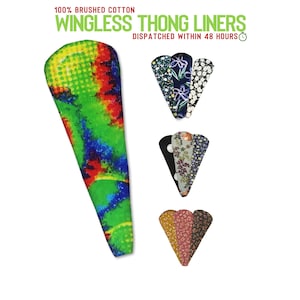 PACK OF 3 reusable wingless thong liners - 100% cotton - 13cm, 15cm or 17cm - Made to order in the UK