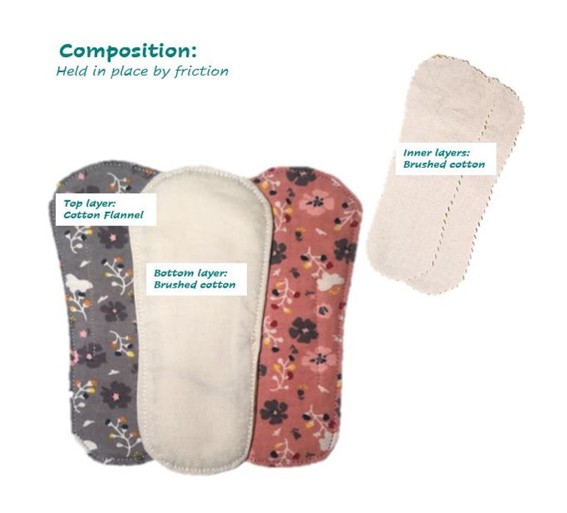 Reusable wingless panty liners 4 layers 100% soft cotton Made to order image 2