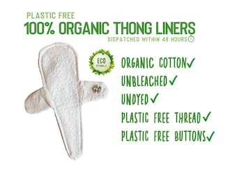 PAQUETE DE 3 protectores de tanga reutilizables sin plástico con alas - algodón orgánico sin blanquear ni teñir