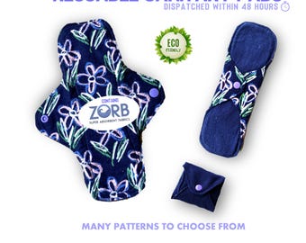 Reusable sanitary towels / cloth pads with Zorb and PUL - Small, Medium, Large, Extra Large, XXL