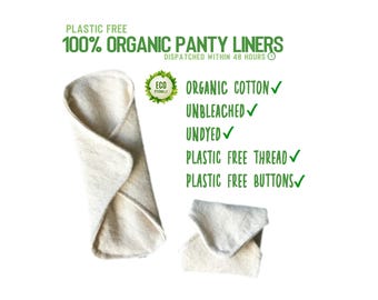 Plastic free panty liners with wings - 4 to 6 layers - Organic brushed cotton, unbleached, undyed - Made in the UK - Custom size available