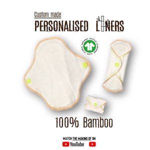 Reusable panty liners with wings, 100% Bamboo. Custom fit available. Eco-friendly. Handmade in the UK.