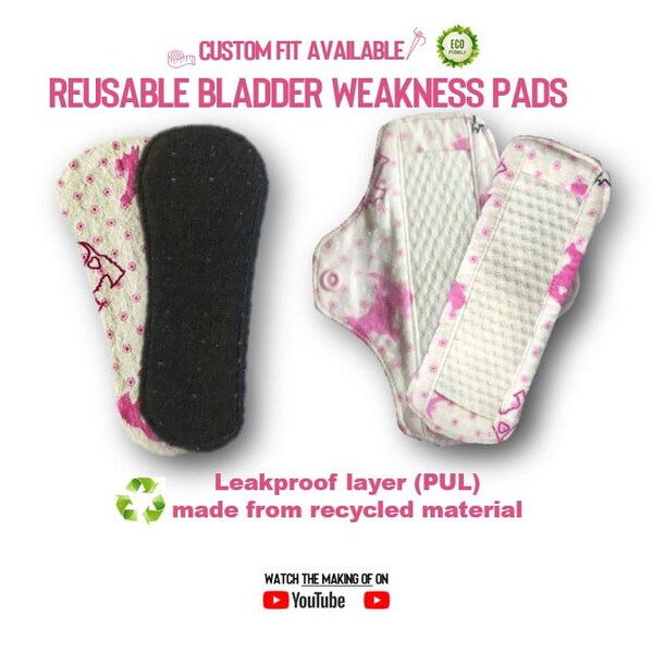 Reusable pads for bladder weakness, suitable for mild to moderate incontinence, involuntary leakage, urine leaks -16cm to 33cm / 6in to 13in