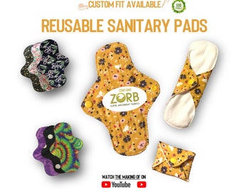 Reusable sanitary towels / cloth pads with Zorb and PUL - Small, Medium, Large, Extra Large, XXL