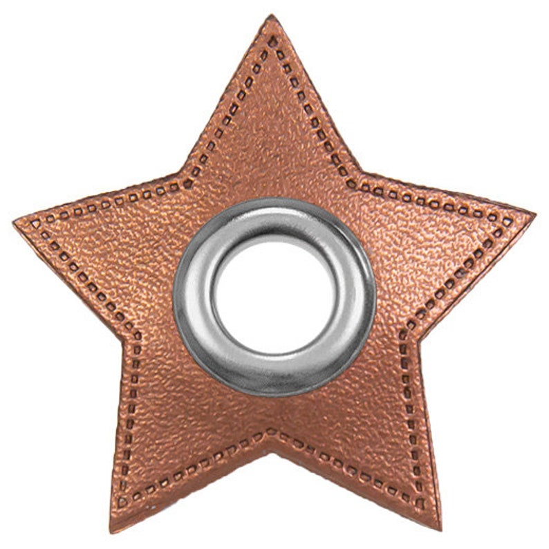 Eyes patch star for cords leather imitation copper metallic silver