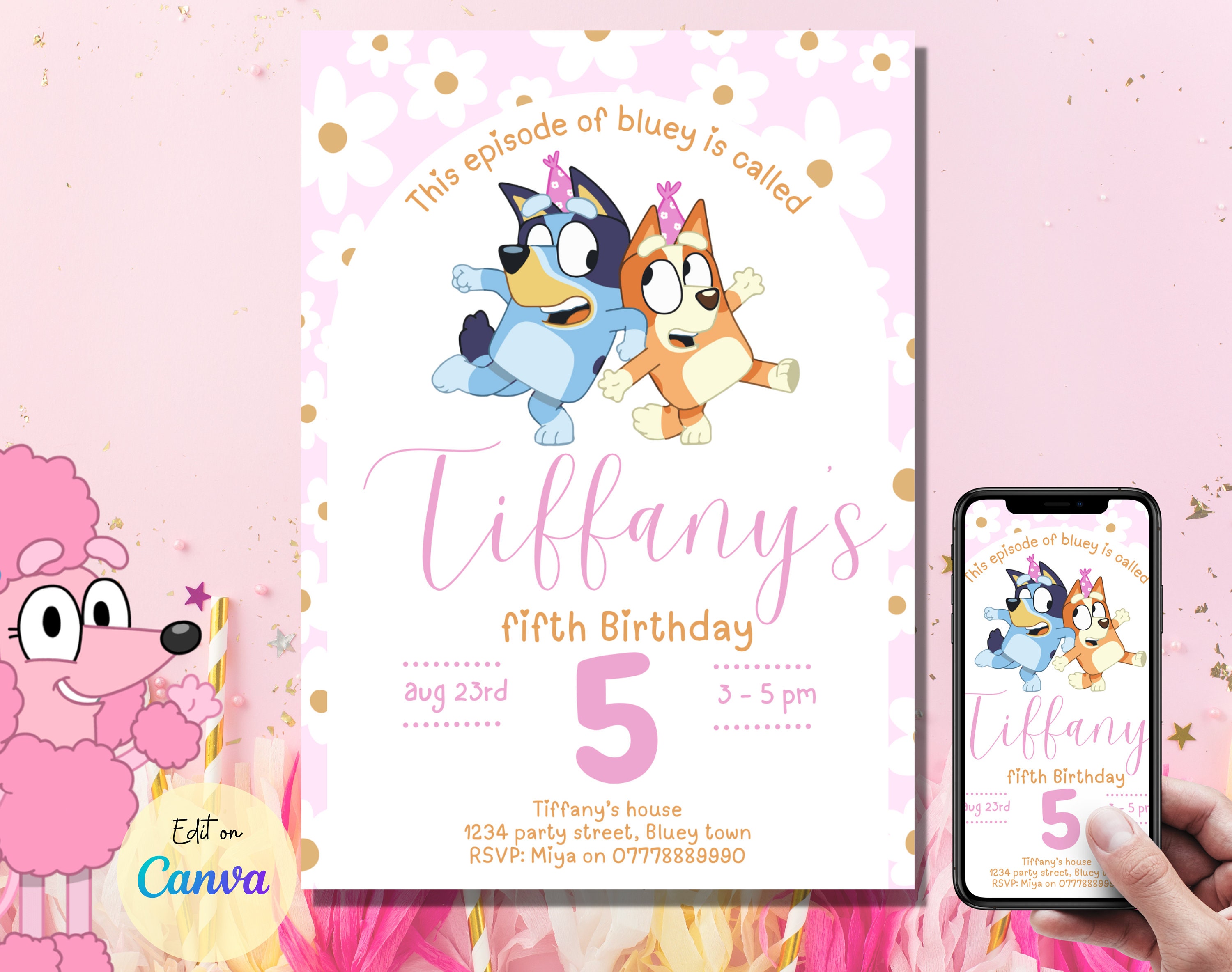 Bluey CANVA TEMPLATE Invitation Birthday Girl Party Pink Bluey - Etsy ...