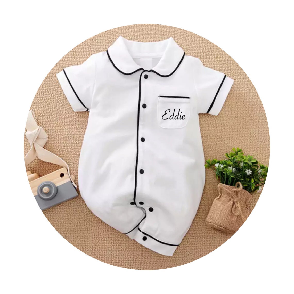White Newborn cotton baby boy romper pyjamas printed Etsy