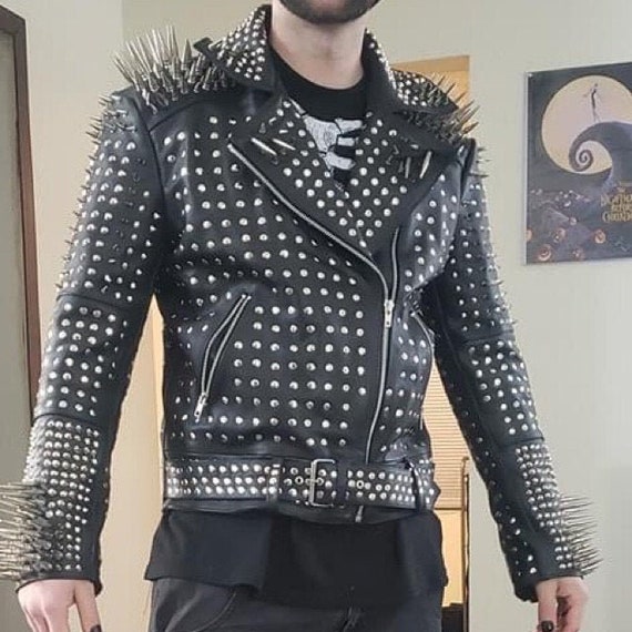 poshmarkshop Men Extreme Silver Giant Spike Studs Jacket