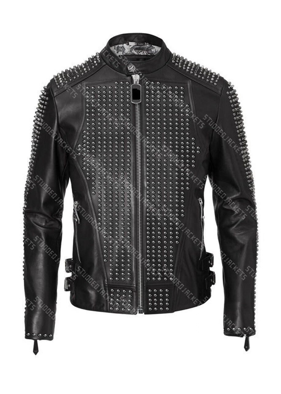Handmade Men Studded Leather JACKET With Gunmetal Studs Biker Etsy