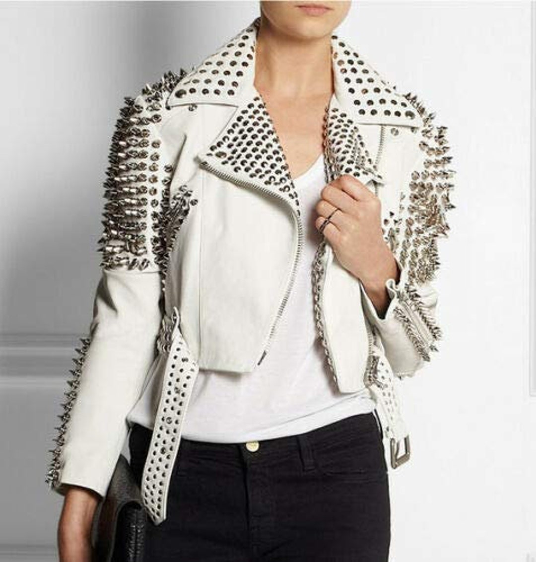 Handmade Women Studded Conical Spike Studs Leather Jacket - Etsy