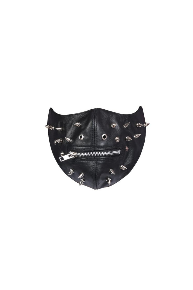 Unixes Silver Studded Leather Face Mask Tree Spike Zipper Etsy