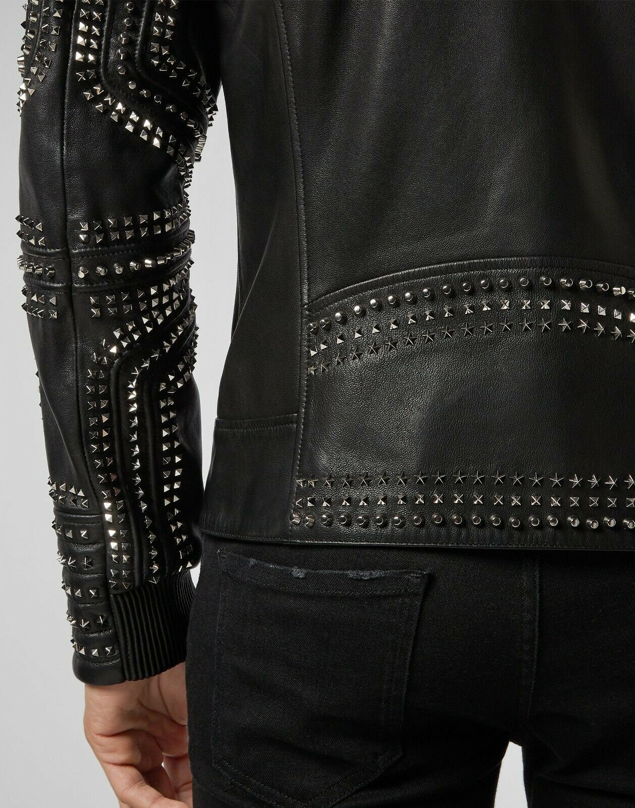 Bomber Fashion Multi Studded Zippered Real Cowhide Leather 