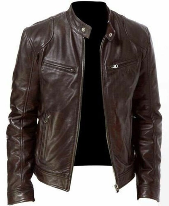 Ravishing Handmade Brown Zipper Real Leather Customize Men | Etsy