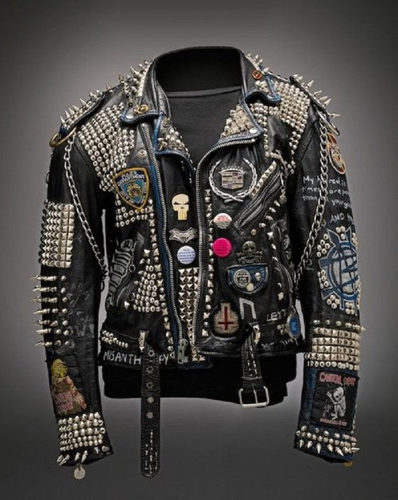 Men's Biker Leather Jackets with Studs and Patches, 25% Off