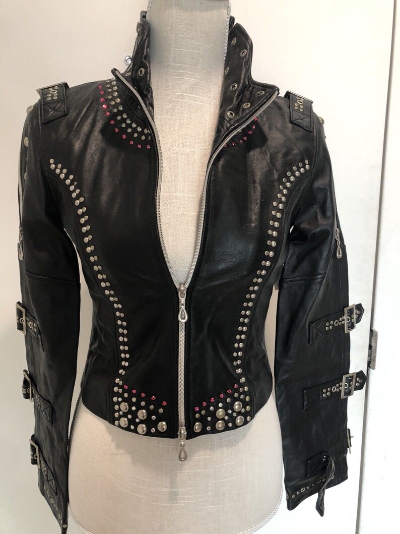 Handmade Women Multi Color Rhinestones Studded Leather Jacket Etsy