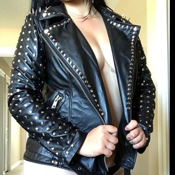 Black spike leather clearance jacket