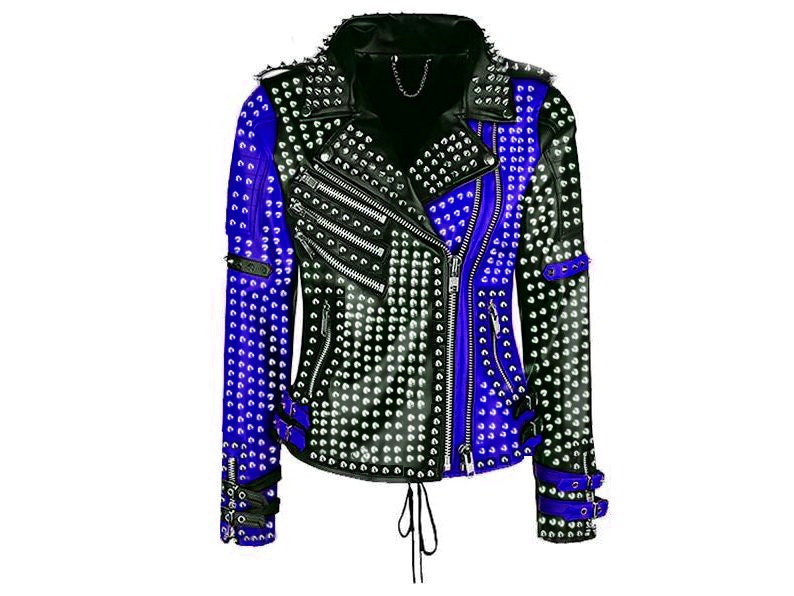 Handmade Women Silver Studded Leather Jacket Purple and Black - Etsy