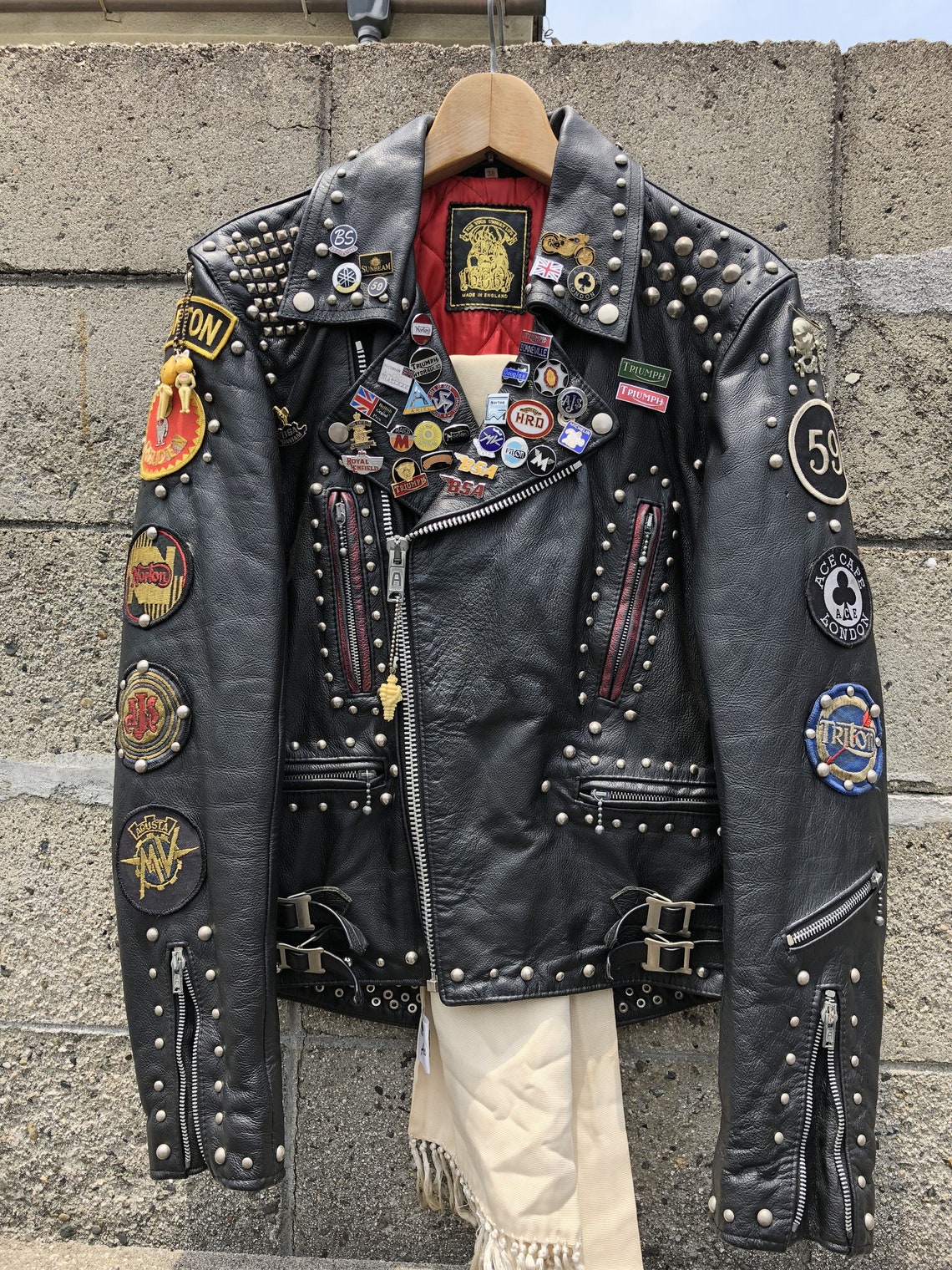 Motorcycle Many Patches and Badges Studded Jacket, Customize Brando
