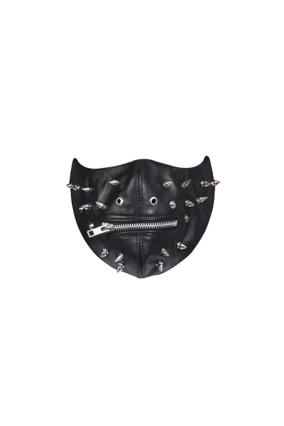 Steam Punk Leather Studded Mask Red and Black Unixes Silver Studded Leather Punk Face Mask Tree Spike
