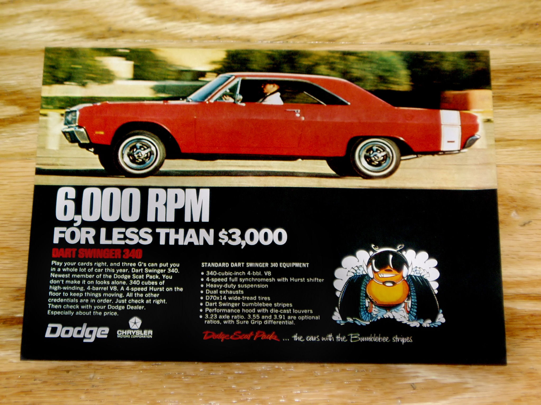 1969 DODGE DART SWINGER 340 Ad Vintage/original Magazine photo