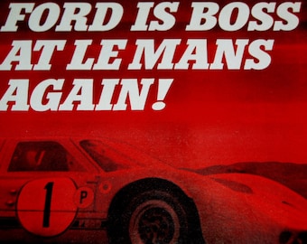 1966-1967-1968-1969 FORD WINS GT40 / Perfect Circle Vintage Magazine AD *Mustang/Carroll Shelby/Ford vs. Ferrari/Lemans/Cobra/poster/print/