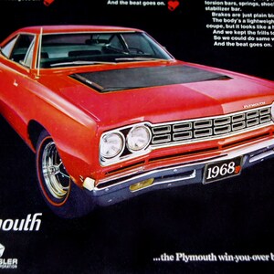 1968 PLYMOUTH ROAD RUNNER Ad *Vintage/Original Magazine Advertisement* Red/Mopar/emblem/decal/print/Man Cave/shop art/1969/1970/426 Hemi