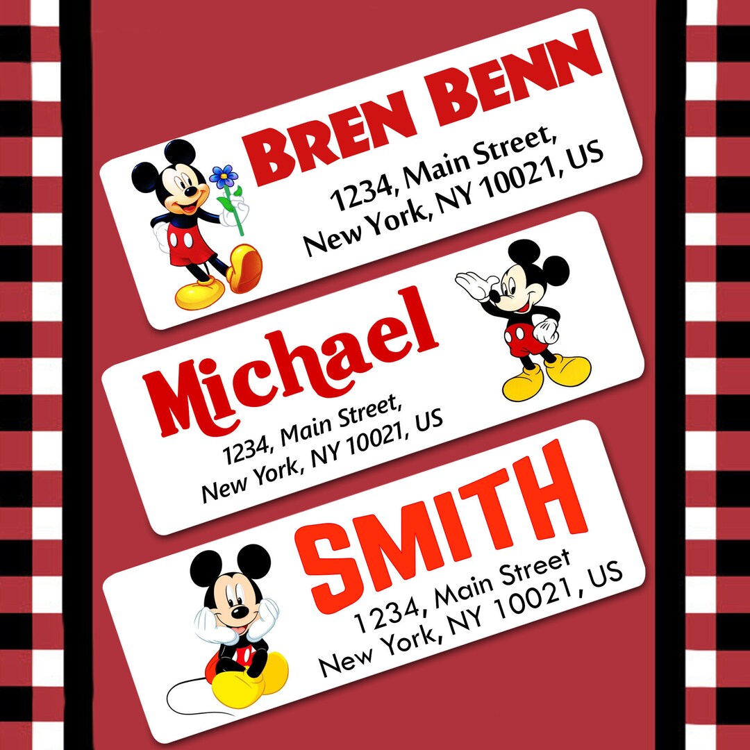 Mickey and Minnie Return Address Labels, Character Labels, Custom ...