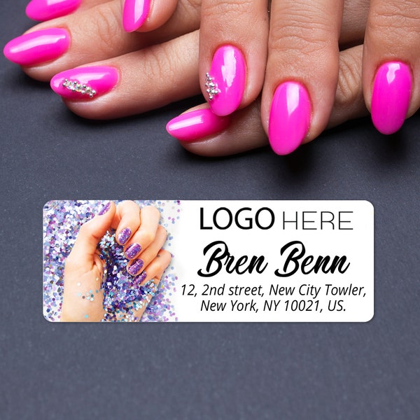 Printed Color Nail Glitter Return Address Labels,  Personalized Return Address Labels, Jewelry Shipping Labels, Bling Address Labels