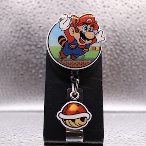 Mario with clasp charm Black Retractable Badge Holder