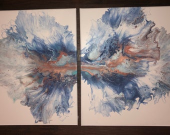 hand painted wall art  Diptych