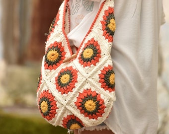 Summer Handmade Cotton Bag Express Shipping Crochet Blue Floral Bag Beach Bag SUNFLOWER Totebag Bohemian Knit Bag Gift Idea Hippie