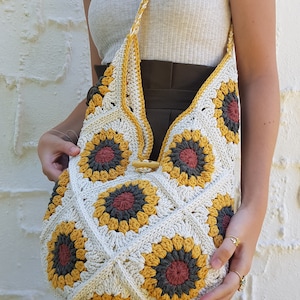ZONNEBLOEM Totebag, HANDGEMAAKTE katoenen tas met bloemen, zomertas, strand, stijlvolle schoudertas, boho, dames, sierlijk, beste cadeau, expresverzending