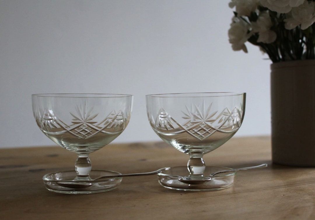 Vintage Cut Glass Dessert or Starter Bowls Vintage Pudding Etsy UK