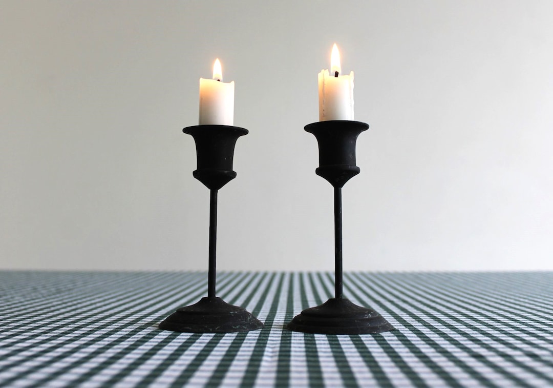 Vintage Black Metal Candlesticks Pair Metal of Candlesticks Etsy