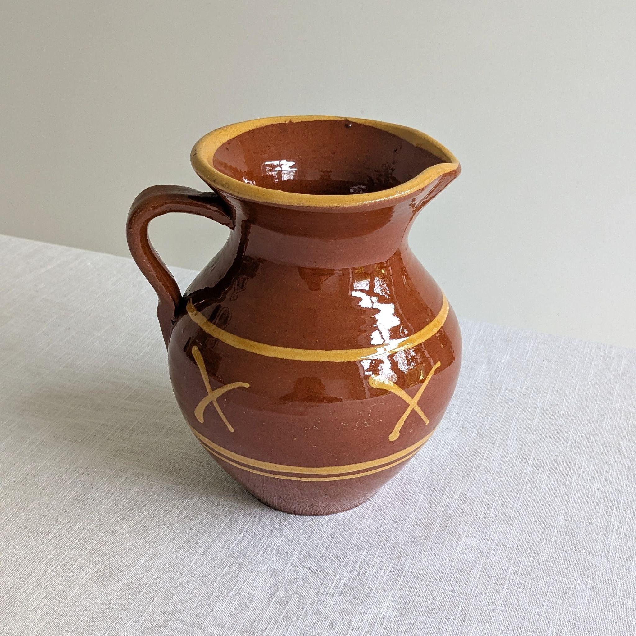 Pitcher In Spanish Vintage Terracotta Rustic Pitcher: Spanish Style Folk Art Jug or Vase ...