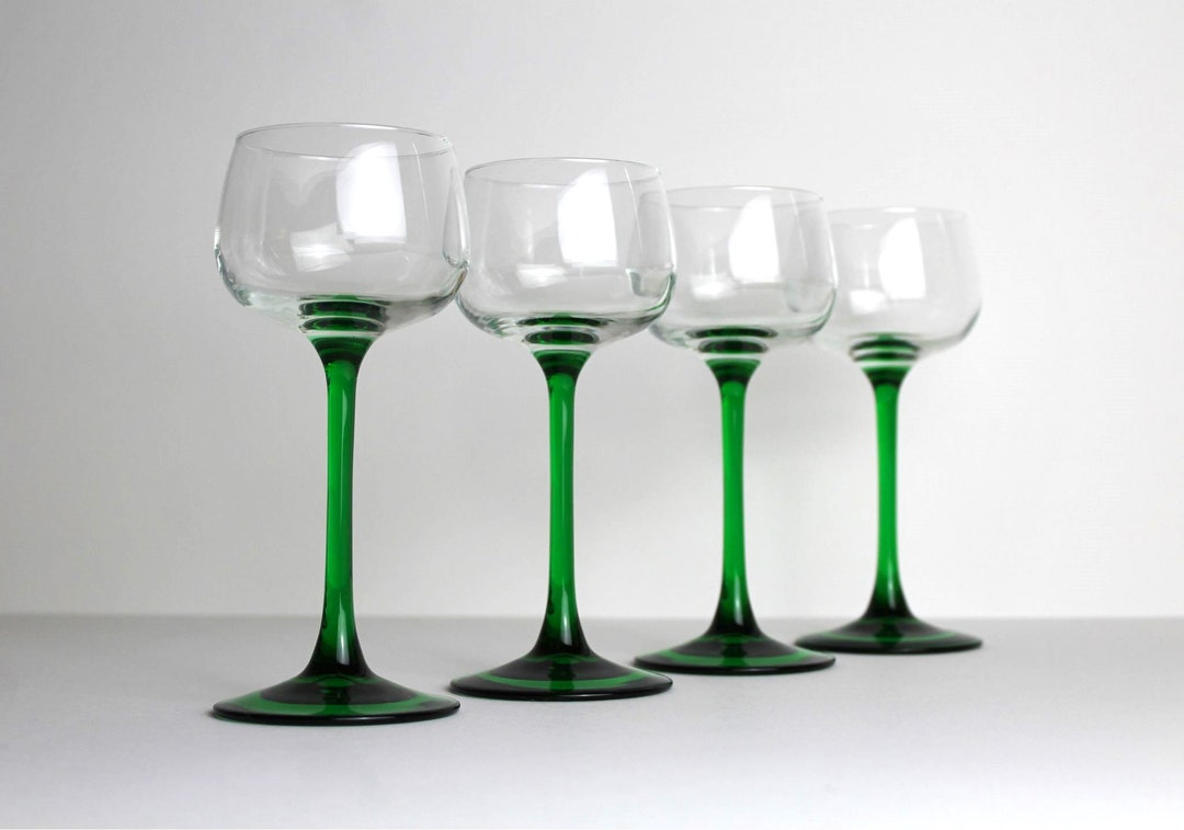 Vintage Luminarc Wine Glasses Green Stem Glasses Hock Etsy