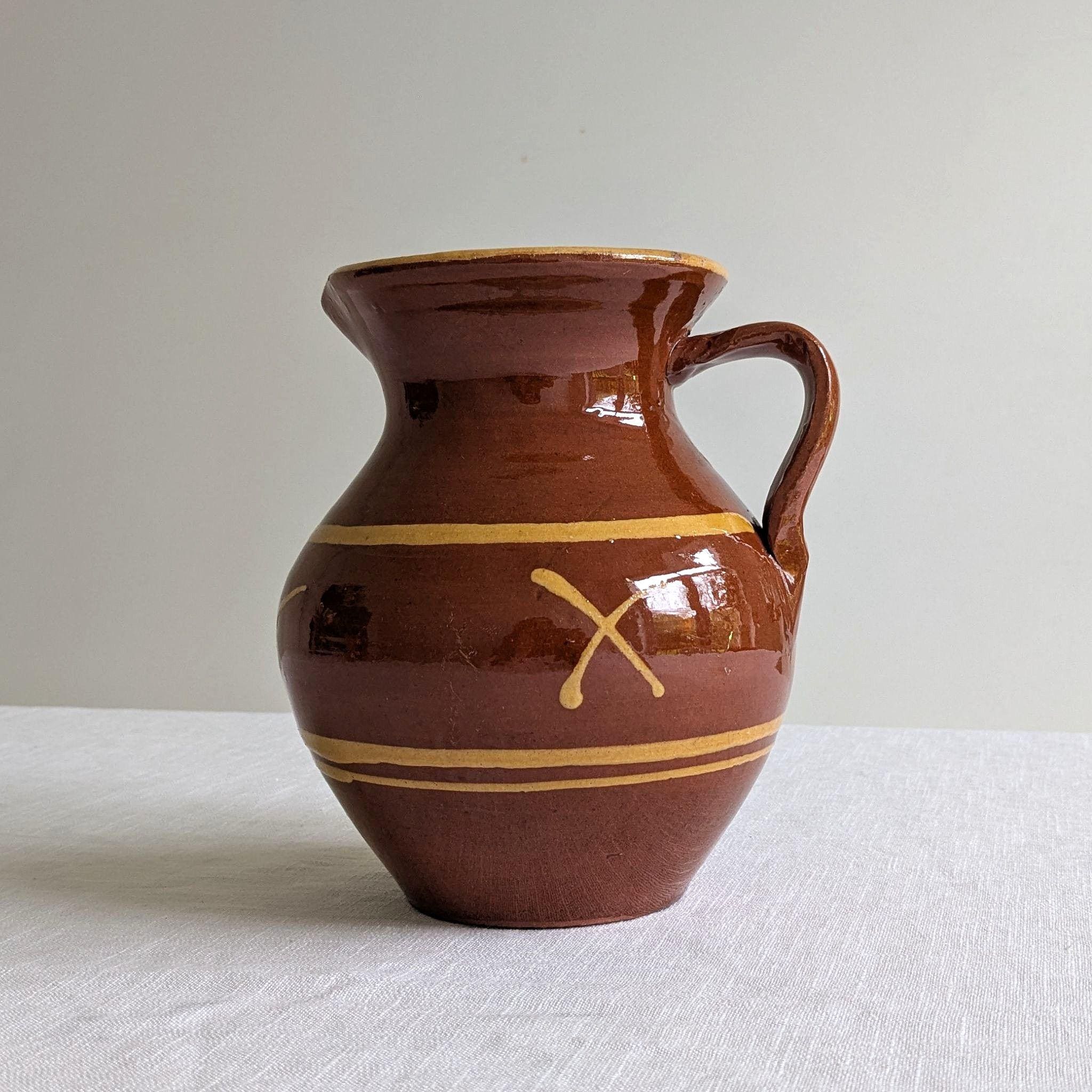 Pitcher In Spanish Vintage Terracotta Rustic Pitcher: Spanish Style Folk Art Jug or Vase ...