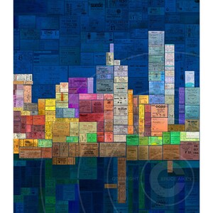 Music City - Eine imaginäre Stadt am Wasser, bestehend aus dutzenden von Tickets für Musikveranstaltungen
