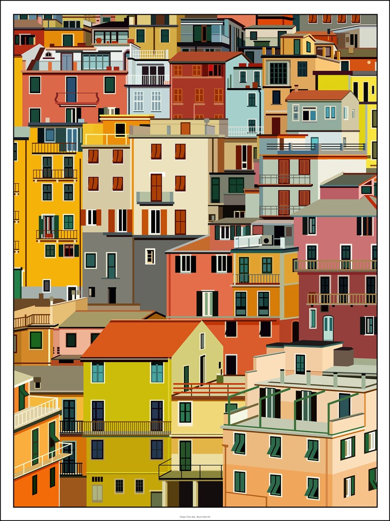 Cinque Terre area in Liguria Italy   an original illustrated image 1