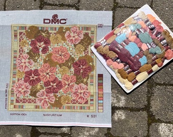 DMC printed canvas kit for needlepoint, Nasturtiums needlepoint kit to embroider by DMC