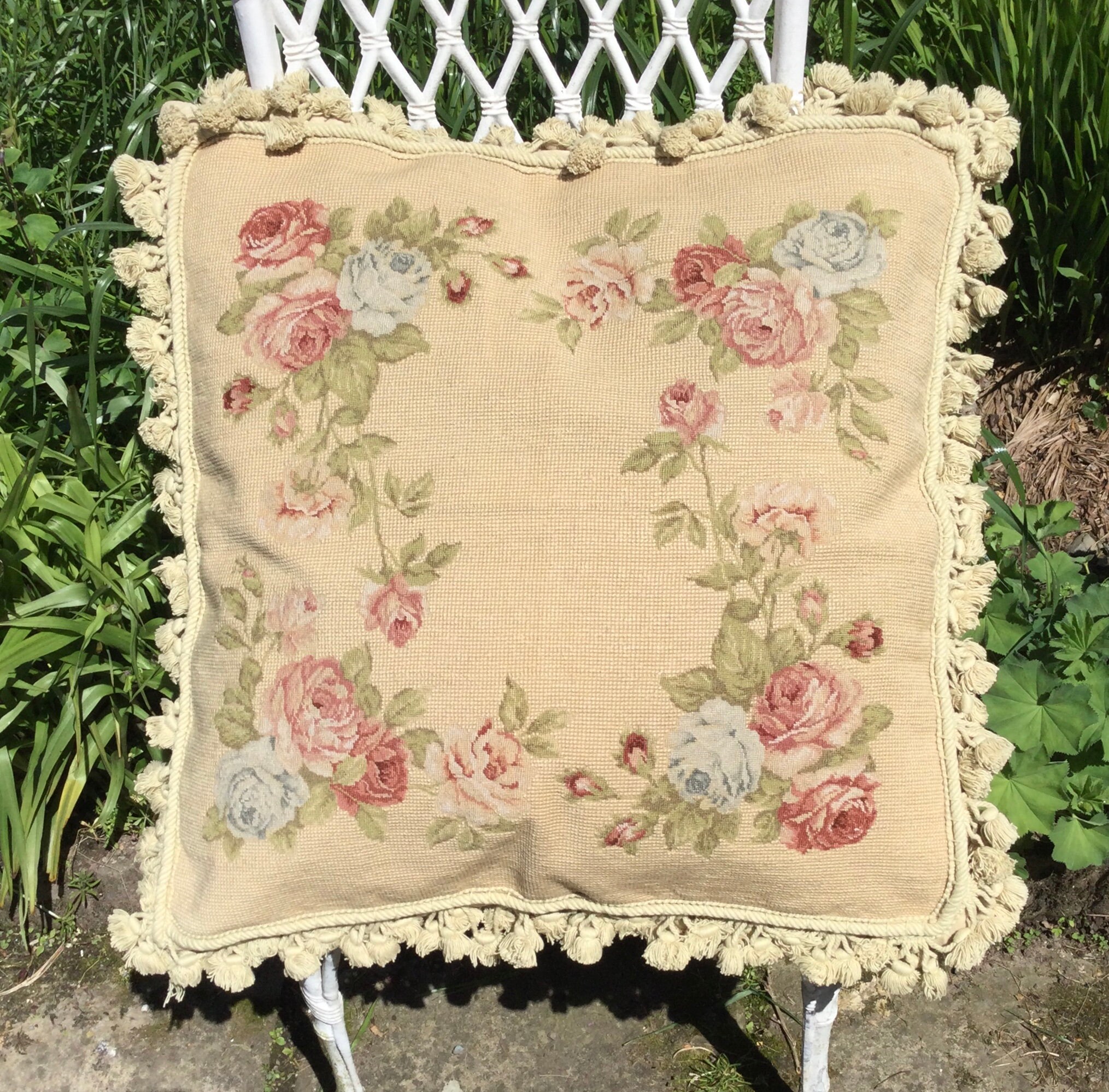 Needlepoint cushion cover large hand embroidered cushion Etsy